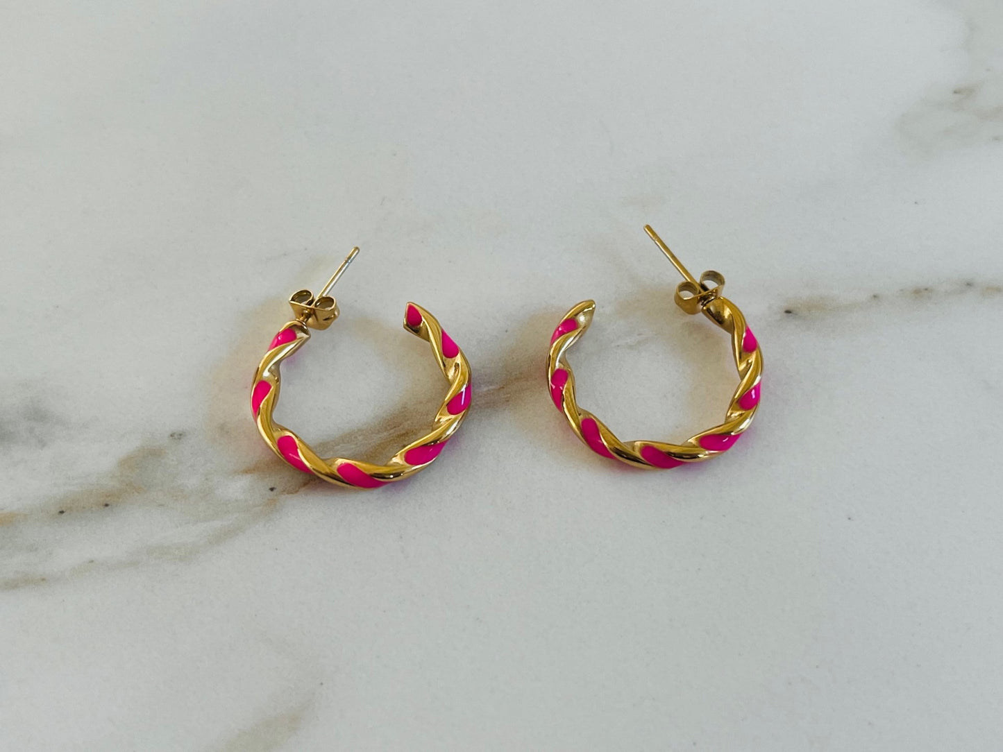 Oorbellen hoops roze/goud